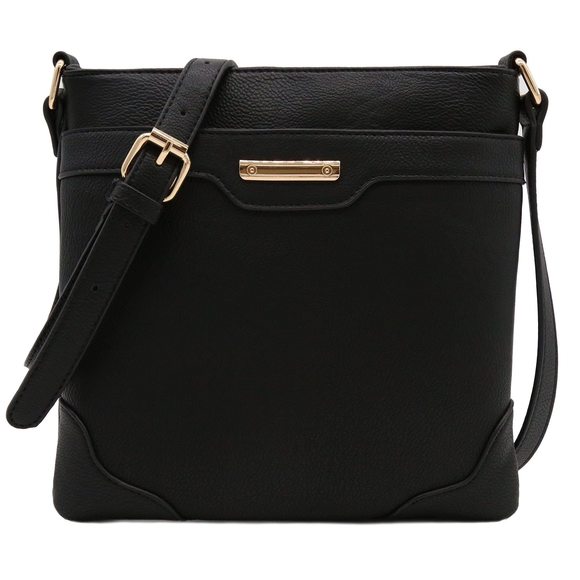 Medium Size Solid Modern Classic Crossbody Bag With Gold Plate Black c: - Picture 1 of 7